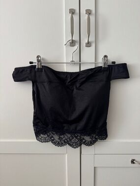 Off-Shoulder Satin & Lace Crop Top